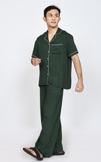 Setelan Set Piyama Rei (Setelan Baju Tidur Pria) Katun Premium Lengan Pendek Green-741726