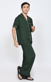 Setelan Set Piyama Rei (Setelan Baju Tidur Pria) Katun Premium Lengan Pendek Green-741727