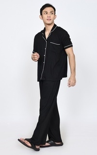 Setelan Set Piyama Rei (Setelan Baju Tidur Pria) Katun Premium Lengan Pendek Black-741731