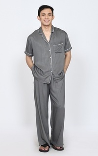Setelan Set Piyama Rei (Setelan Baju Tidur Pria) Katun Premium Lengan Pendek Grey-741732