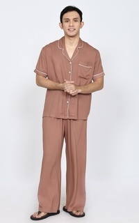 Setelan Set Piyama Rei (Setelan Baju Tidur Pria) Katun Premium Lengan Pendek Brown-741734