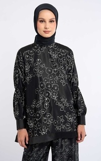 Blus Kami Kaluna Gathered Sleeve Top Black