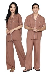 Setelan Set Piyama Couple (Oneset Baju Tidur Lengan Pendek) Pria wanita