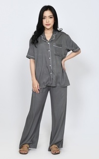 Setelan Set Piyama Rae (Setelan Baju Tidur Wanita) Katun Premium Lengan Pendek Abu-748200