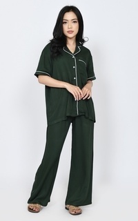 Setelan Set Piyama Rae (Setelan Baju Tidur Wanita) Katun Premium Lengan Pendek Hijau-748201