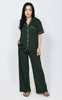 Setelan Set Piyama Rae (Setelan Baju Tidur Wanita) Katun Premium Lengan Pendek Hijau-748202