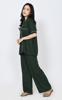 Setelan Set Piyama Rae (Setelan Baju Tidur Wanita) Katun Premium Lengan Pendek Hijau-748203