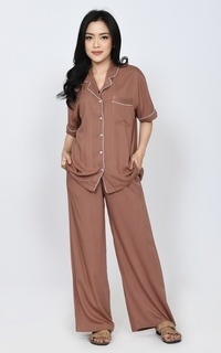 Setelan Set Piyama Rae (Setelan Baju Tidur Wanita) Katun Premium Lengan Pendek Coklat-748206