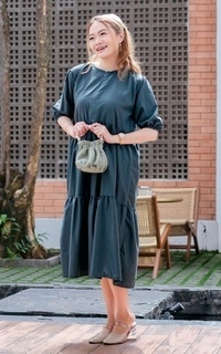 Tunic Yoenik Apparel Chaewon Ruffle Midi Dress Emerald M18824 R27S5