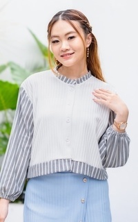 Blus Yoenik Apparel Yeonwu Outer Crop BrokenWhite - Stripe Gray M18482 R50S3