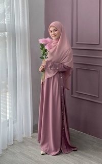 Long Dress Gold Button Abaya Dusty Purple