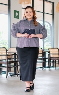 Blouse Siselyo Aniisa Pocket Square Tops Jumbo Oversize - Black M18160 R35S4