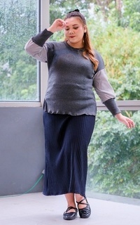 Blus Siselyo Aini Knit Tops Mix Stripe Dark Gray M18886 R7S1