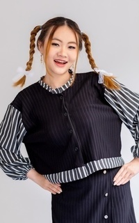 Blouse Yoenik Apparel Yeonwu Outer Crop Black - Stripe Black M18480 R50S5