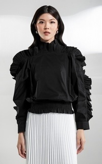 Blouse Summer Ruffled Blouse - Black Black-763967