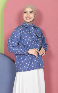 Shirt Mybamus Valery Kemeja Motif Kerah Tali Korean Style Kemeja Lebaran 2025 Navy M19162 R107S6-766878