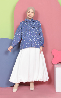 Shirt Mybamus Valery Kemeja Motif Kerah Tali Korean Style Kemeja Lebaran 2025 Navy M19162 R107S6-766884