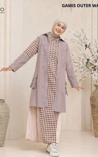 Long Dress Lunangoofficial-Gamis Outer Ksn 2 Pcs Wanita Kode LG 898 Kekinian Casual Katun Terbaru Coklat Peach-770288