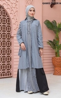 Long Dress Lunangoofficial-Gamis Outer Ksn 2 Pcs Wanita Kode LG 898 Kekinian Casual Katun Terbaru Hitam-770290