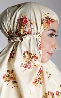 Mukena Flowery Vintage Prayer Set Creme Creme-Pink Stripe White-83004
