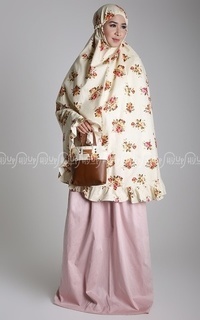 Mukena Flowery Vintage Prayer Set Creme Creme-Pink Stripe White-83005