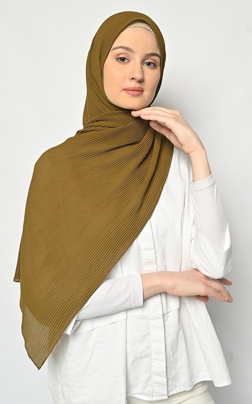 Pashmina Plisket Warna Olive