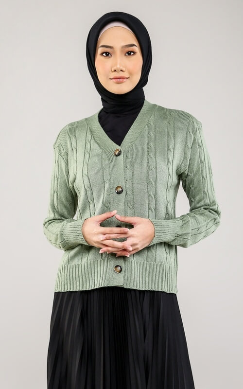 Cardigan Rajut Hijau Sage