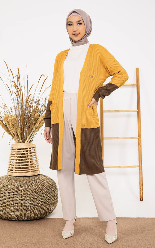 Cardigan Panjang Mustard Cokelat