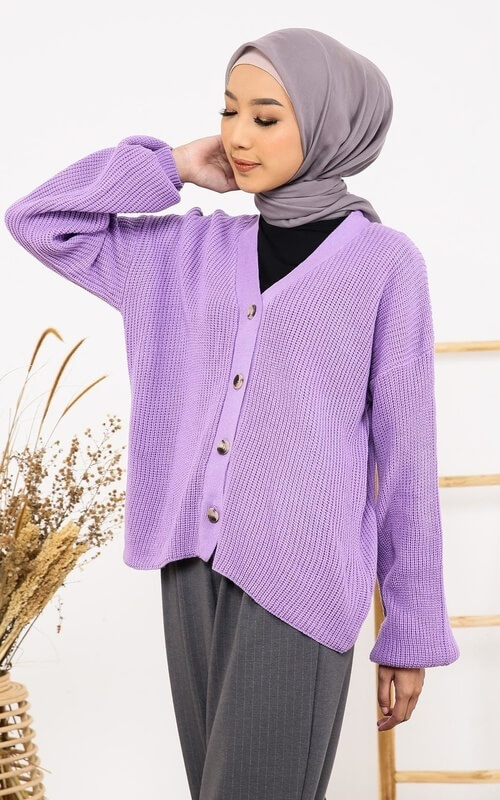 Cardigan Rajut Warna Lilac