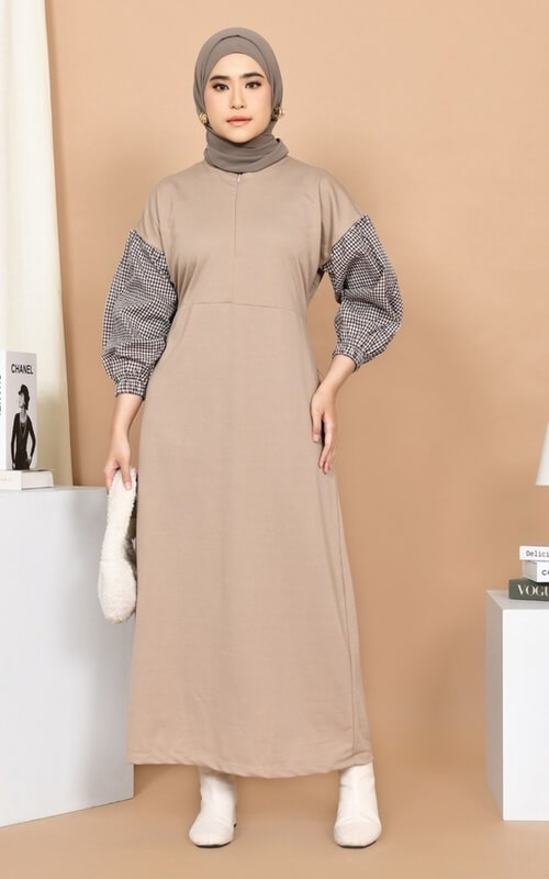 Mix Square Dress Khaki