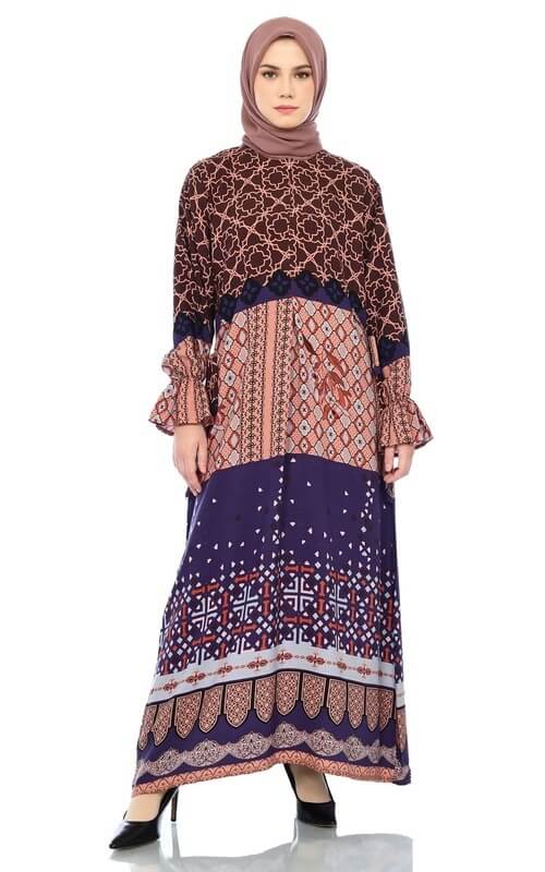 Gamis Batik Cokelat Full Motif