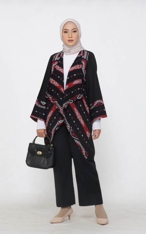 Tunik Batik V-Neck dengan Celana Panjang