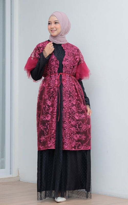 Gamis Brokat Kombinasi Polos Simple