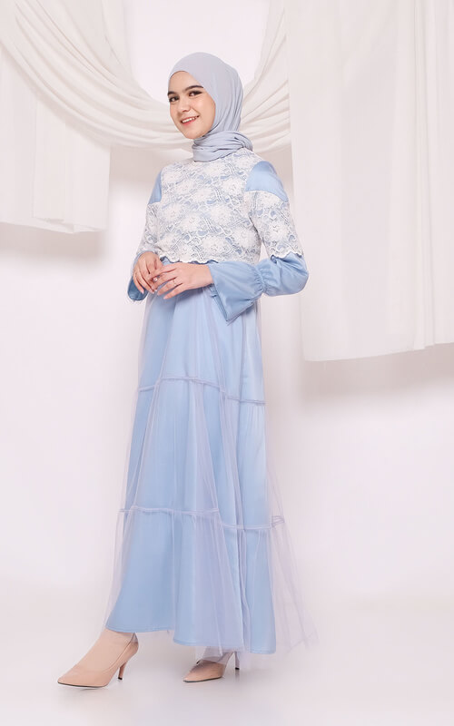 Gamis Brokat Kombinasi Polos Model Cape