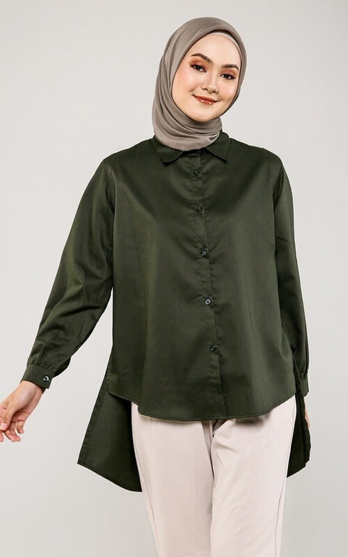 Kemeja Silk Warna Olive