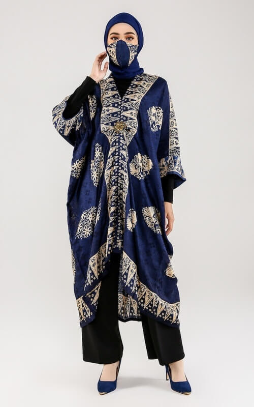 Kaftan Batik Biru Tua Elegan