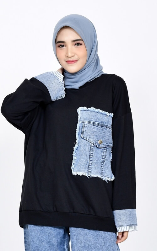 Sweatshirt Oversize Aksen Denim