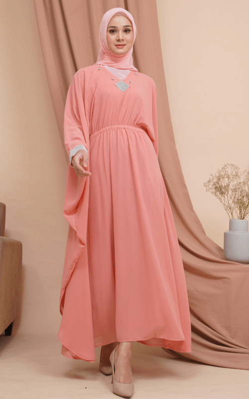 Kaftan V Neck Simpel Warna Salem