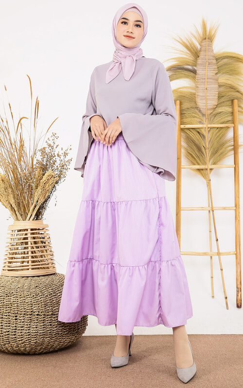 Blouse dan Rok Ruffle Lilac