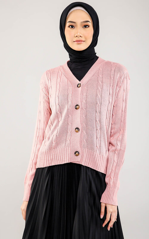 Cardigan Kepang Warna Pink