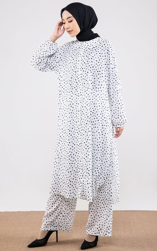 Long Tunik dan Celana Motif Polkadot