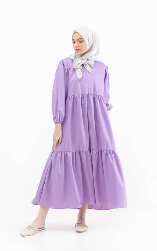 Gamis Polos Lilac Model Ruffle