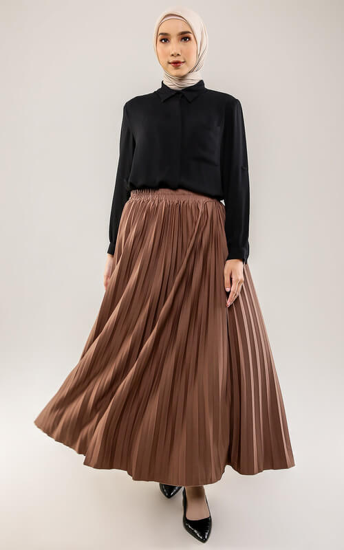 Maxi Skirt Coklat Model Plisket