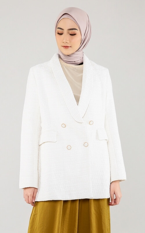 Blazer Basic Warna Putih dengan Rok Polos