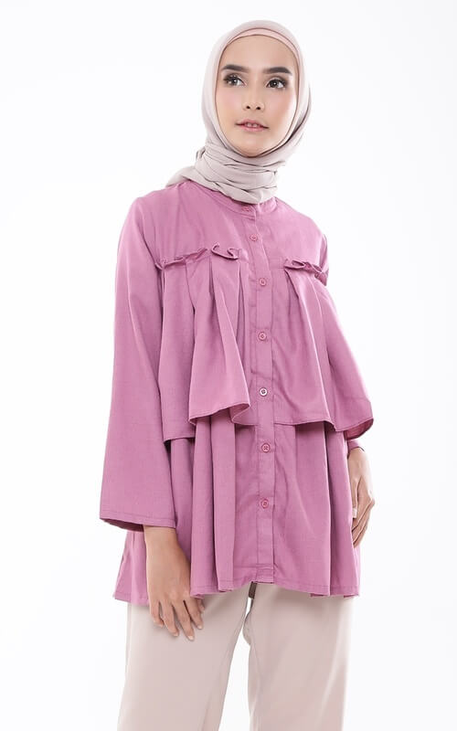 Blouse Ruffle Warna Lilac