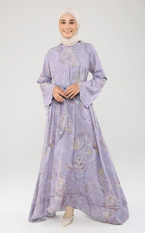 Gamis Ungu Motif Kupu-kupu