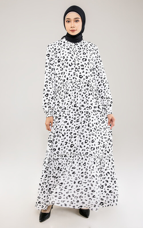 Dress Midi Cantik Motif Leopard