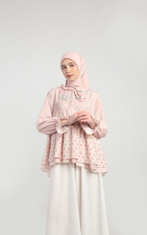 Blouse Ruffle Pink Motif Floral