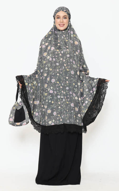 Mukena Hitam Motif Bunga