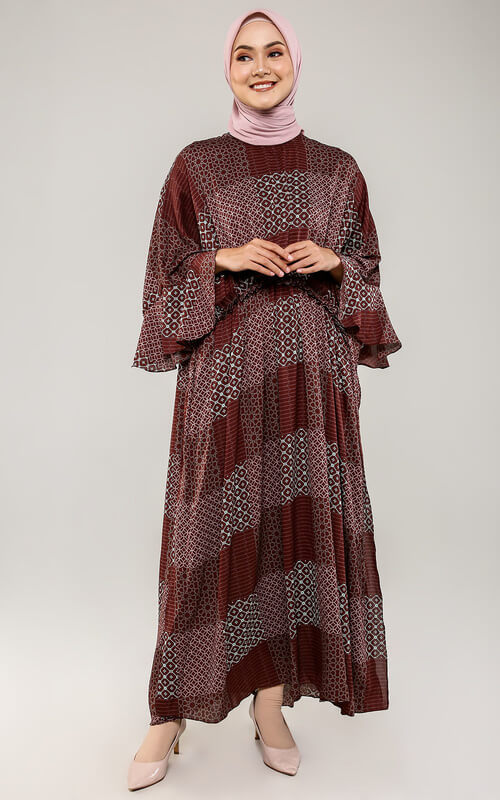 Kaftan Full Motif Warna Maroon